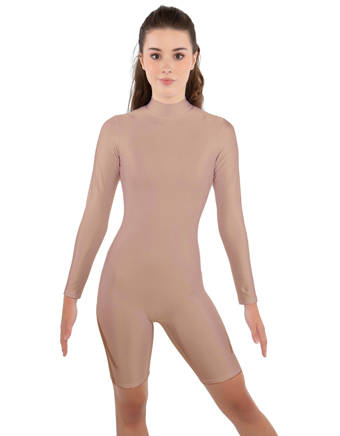 Solid Lycra LS T Neck Bikeshort Biketard - Zipper Back