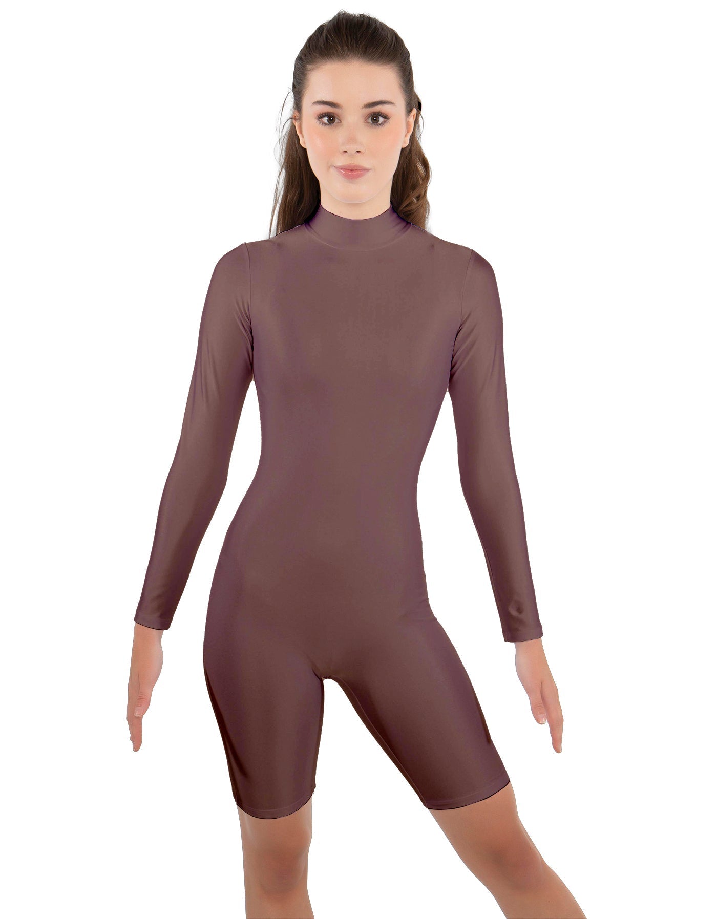 Solid Lycra LS T Neck Bikeshort Biketard - Zipper Back