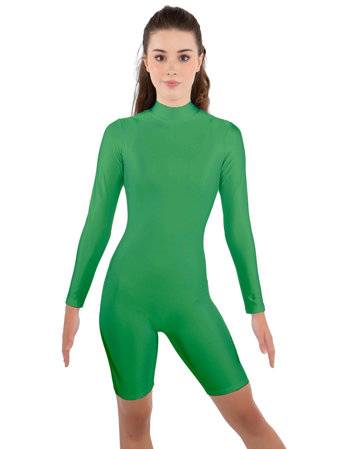 Solid Lycra LS T Neck Bikeshort Biketard - Zipper Back