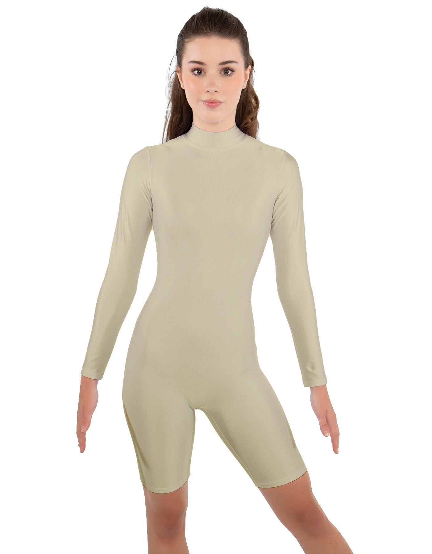 Solid Lycra LS T Neck Bikeshort Biketard - Zipper Back