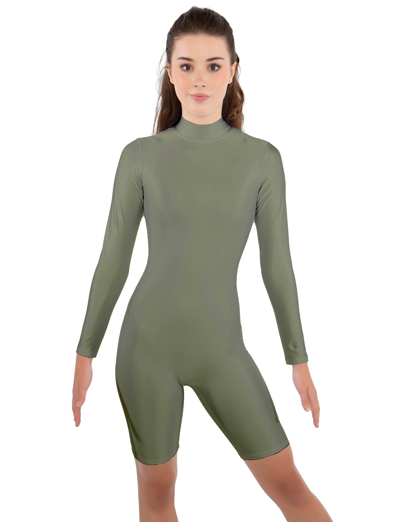 Solid Lycra LS T Neck Bikeshort Biketard - Zipper Back