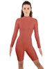 Solid Lycra LS T Neck Bikeshort Biketard - Zipper Back