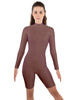 Solid Lycra LS T Neck Bikeshort Biketard - Zipper Back