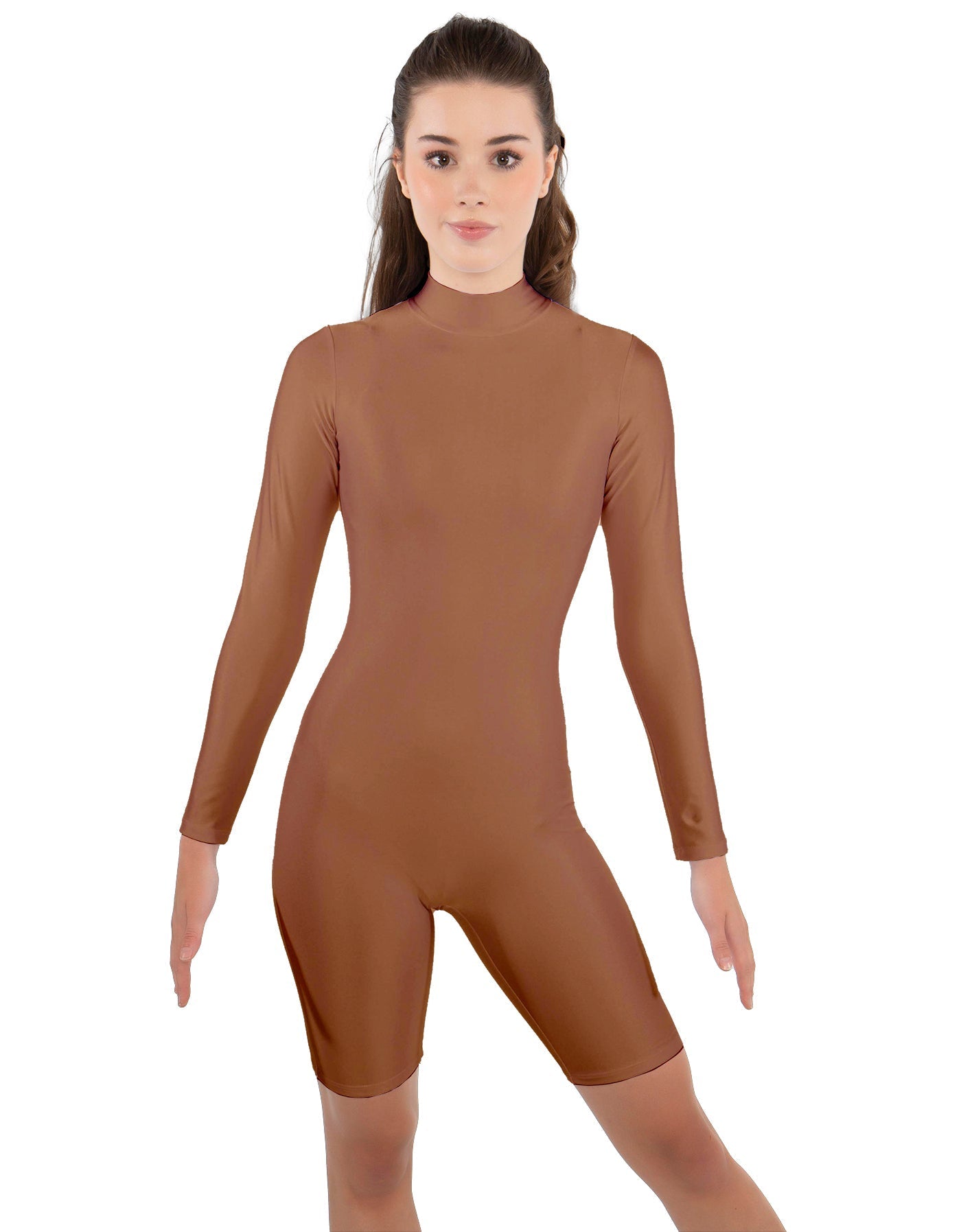 Solid Lycra LS T Neck Bikeshort Biketard - Zipper Back