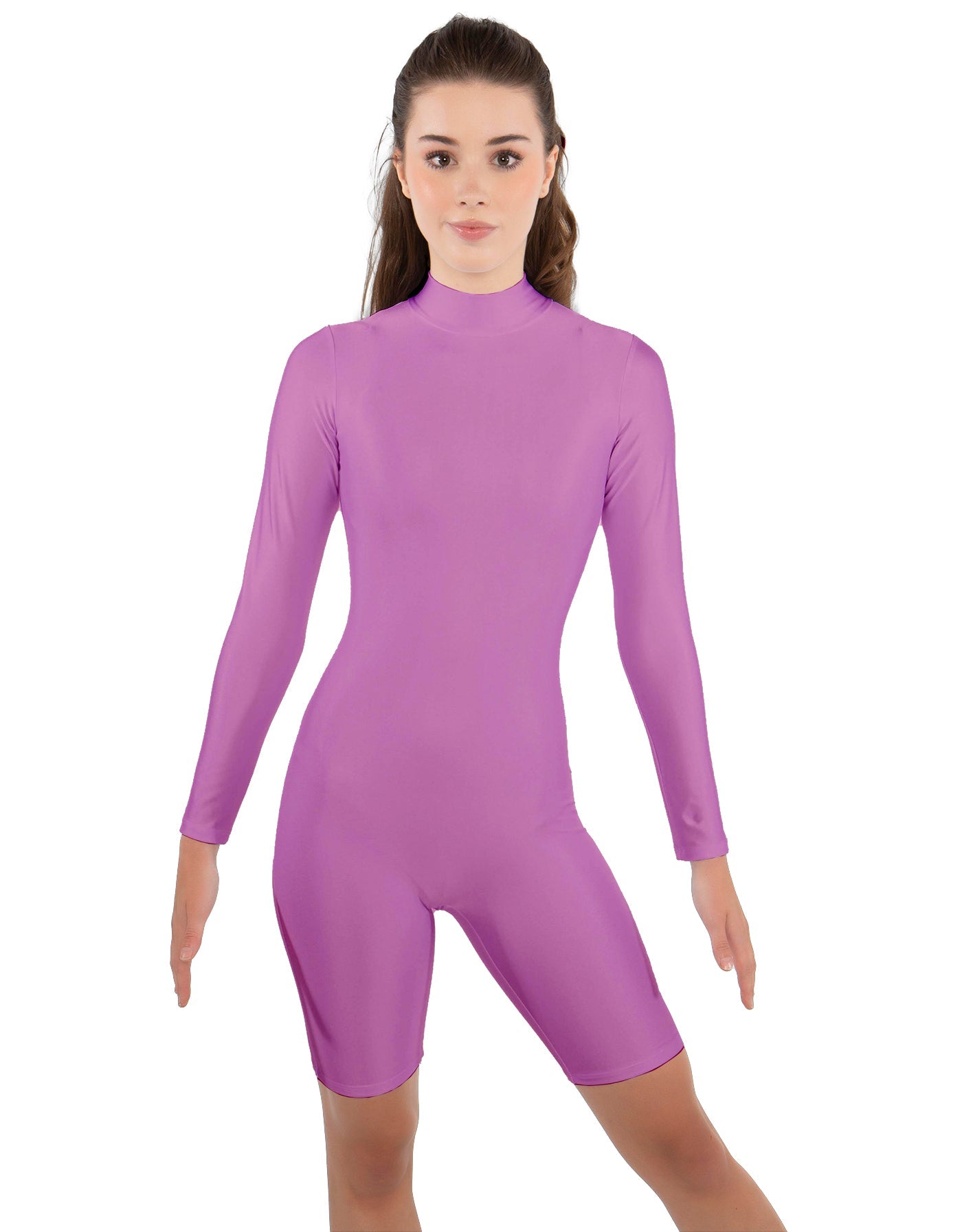 Solid Lycra LS T Neck Bikeshort Biketard - Zipper Back