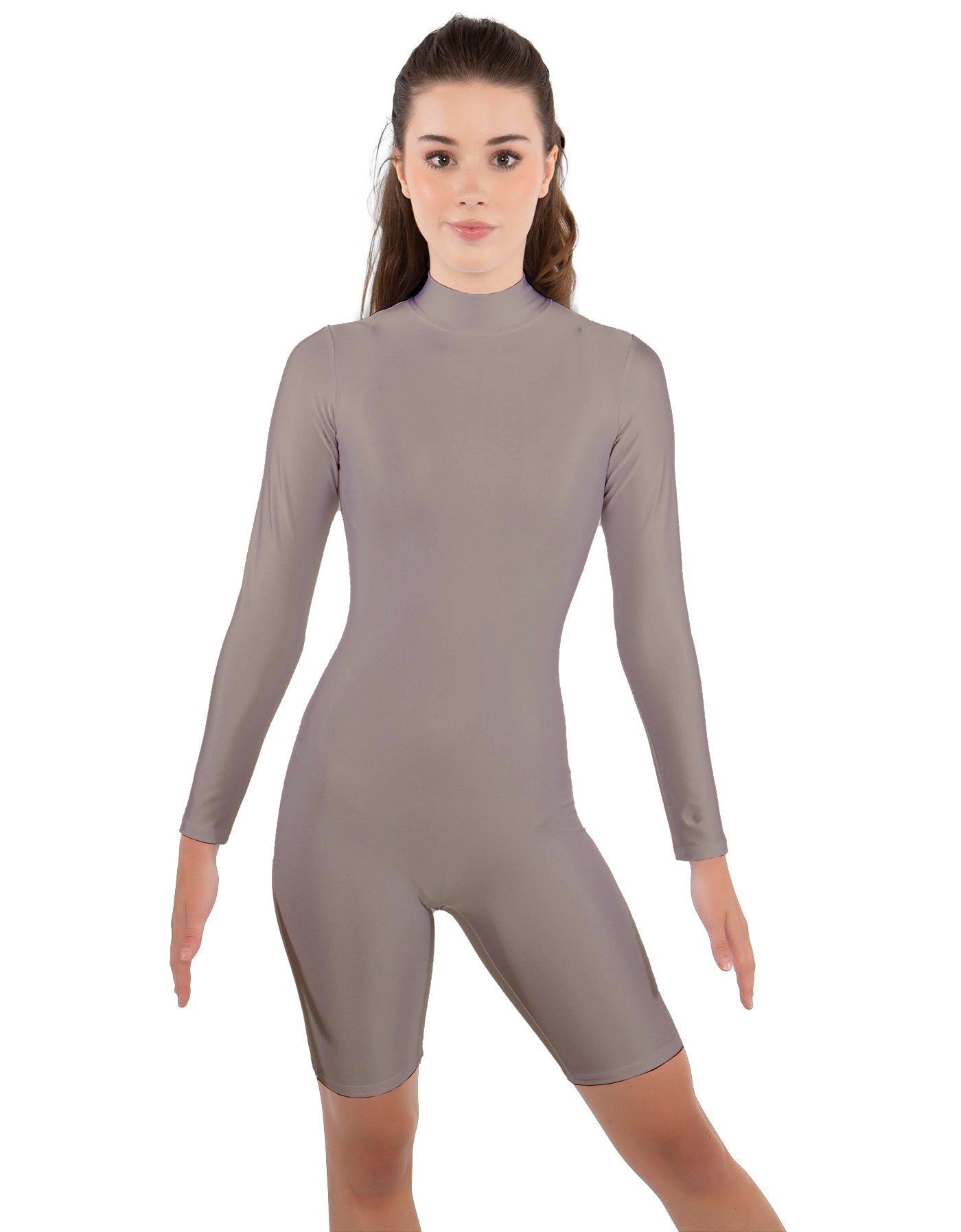 Solid Lycra LS T Neck Bikeshort Biketard - Zipper Back