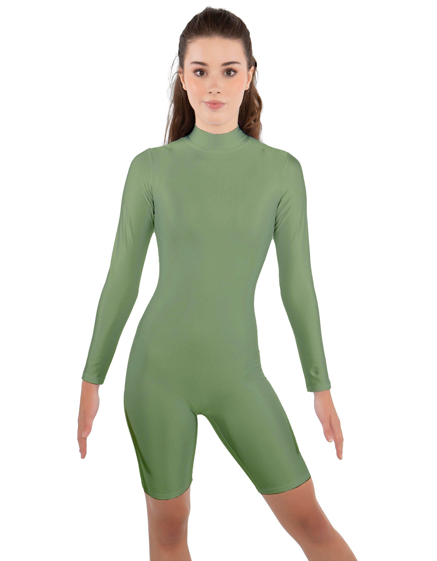 Solid Lycra LS T Neck Bikeshort Biketard - Zipper Back