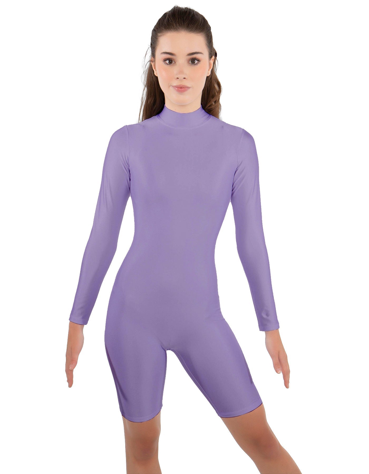 Solid Lycra LS T Neck Bikeshort Biketard - Zipper Back