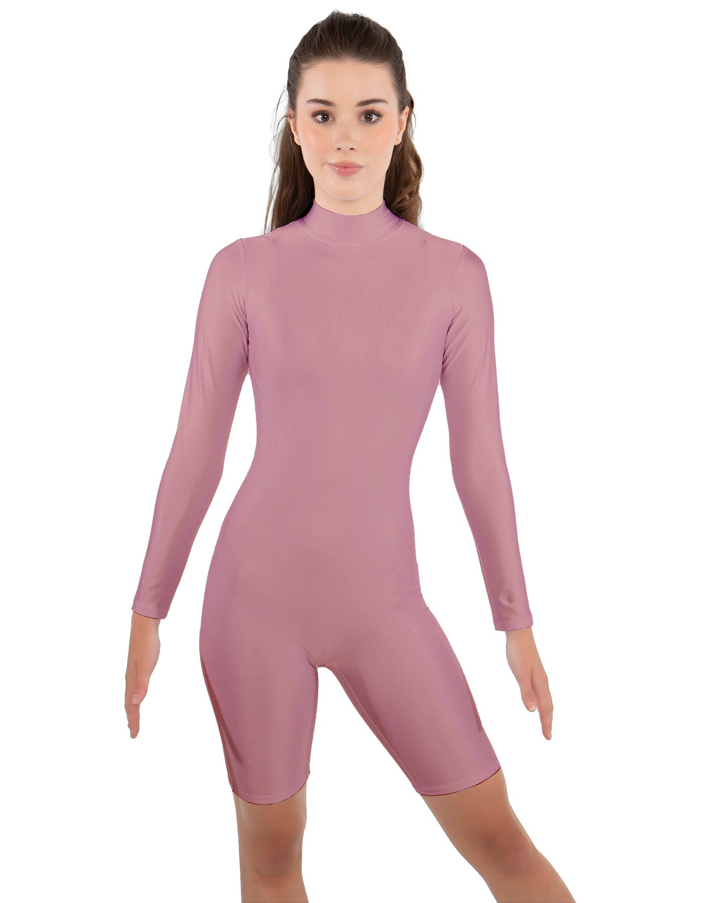 Solid Lycra LS T Neck Bikeshort Biketard - Zipper Back