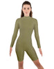 Solid Lycra LS T Neck Bikeshort Biketard - Zipper Back
