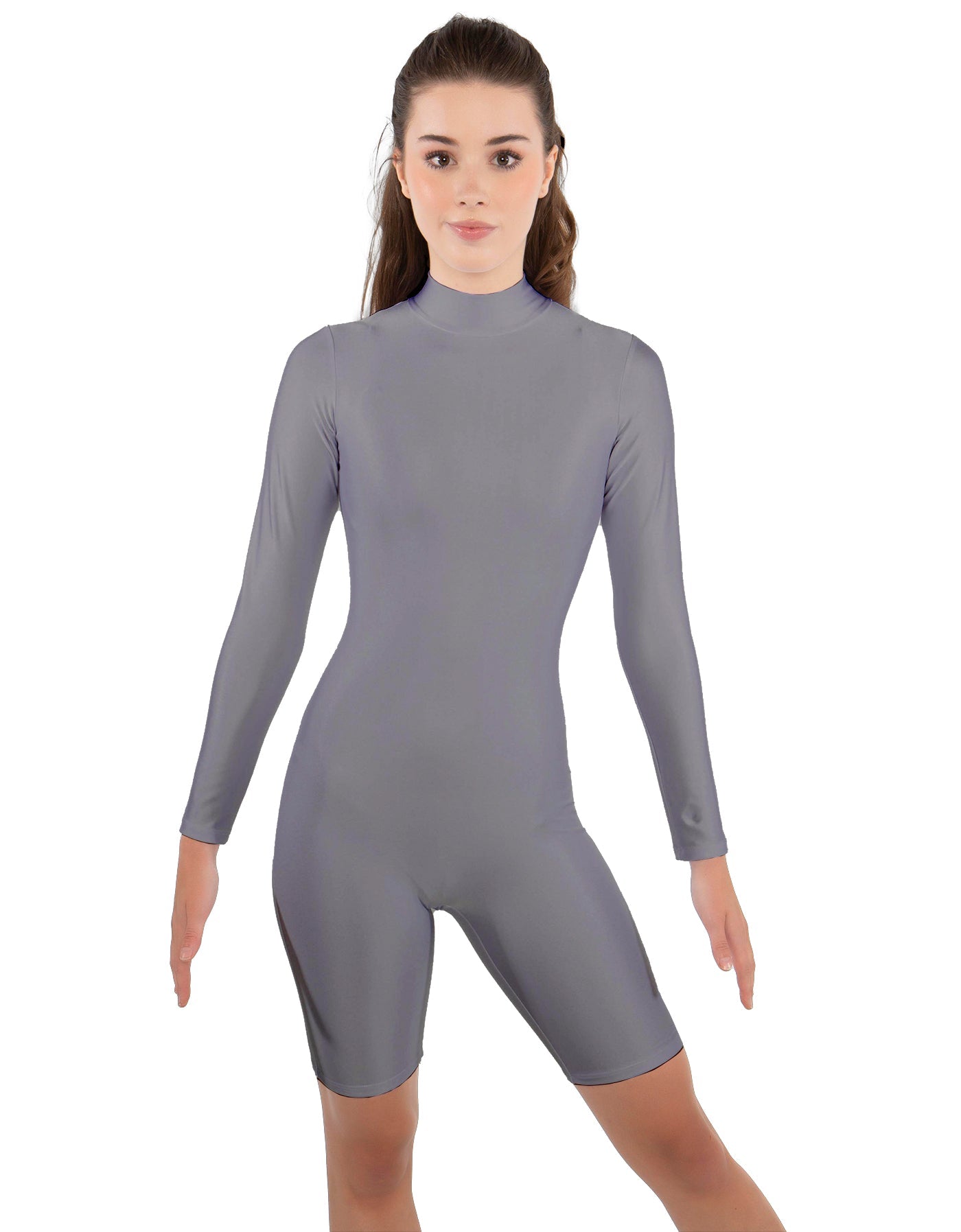 Solid Lycra LS T Neck Bikeshort Biketard - Zipper Back