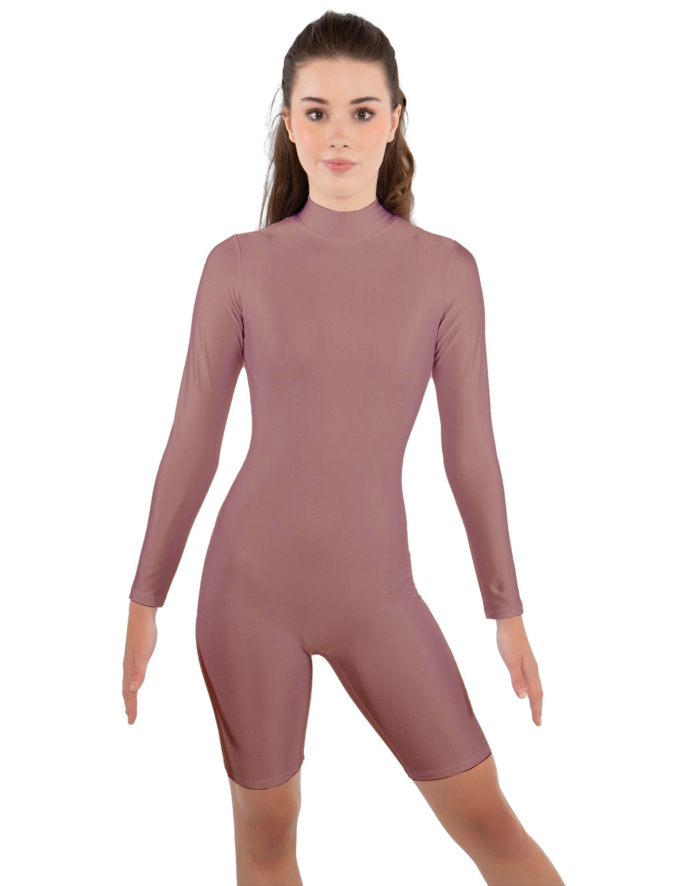 Solid Lycra LS T Neck Bikeshort Biketard - Zipper Back