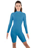 Solid Lycra LS T Neck Bikeshort Biketard - Zipper Back