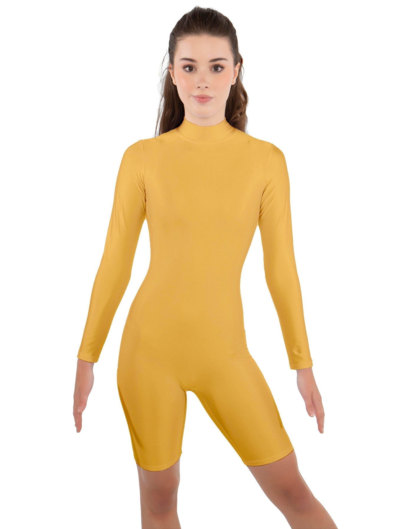 Solid Lycra LS T Neck Bikeshort Biketard - Zipper Back
