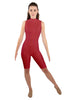 Solid Lycra T Neck Sleeveless Biketard - Nicker Short Length - Zipper Back
