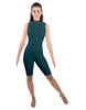 Solid Lycra T Neck Sleeveless Biketard - Nicker Short Length - Zipper Back