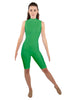 Solid Lycra T Neck Sleeveless Biketard - Nicker Short Length - Zipper Back