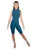 Solid Lycra T Neck Sleeveless Biketard - Nicker Short Length - Zipper Back