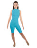 Solid Lycra T Neck Sleeveless Biketard - Nicker Short Length - Zipper Back