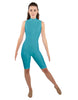 Solid Lycra T Neck Sleeveless Biketard - Nicker Short Length - Zipper Back