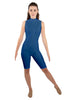 Solid Lycra T Neck Sleeveless Biketard - Nicker Short Length - Zipper Back