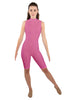 Solid Lycra T Neck Sleeveless Biketard - Nicker Short Length - Zipper Back