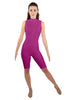 Solid Lycra T Neck Sleeveless Biketard - Nicker Short Length - Zipper Back