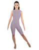 Solid Lycra T Neck Sleeveless Biketard - Nicker Short Length - Zipper Back