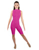 Solid Lycra T Neck Sleeveless Biketard - Nicker Short Length - Zipper Back