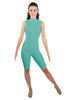 Solid Lycra T Neck Sleeveless Biketard - Nicker Short Length - Zipper Back