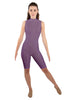 Solid Lycra T Neck Sleeveless Biketard - Nicker Short Length - Zipper Back