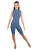 Solid Lycra T Neck Sleeveless Biketard - Nicker Short Length - Zipper Back