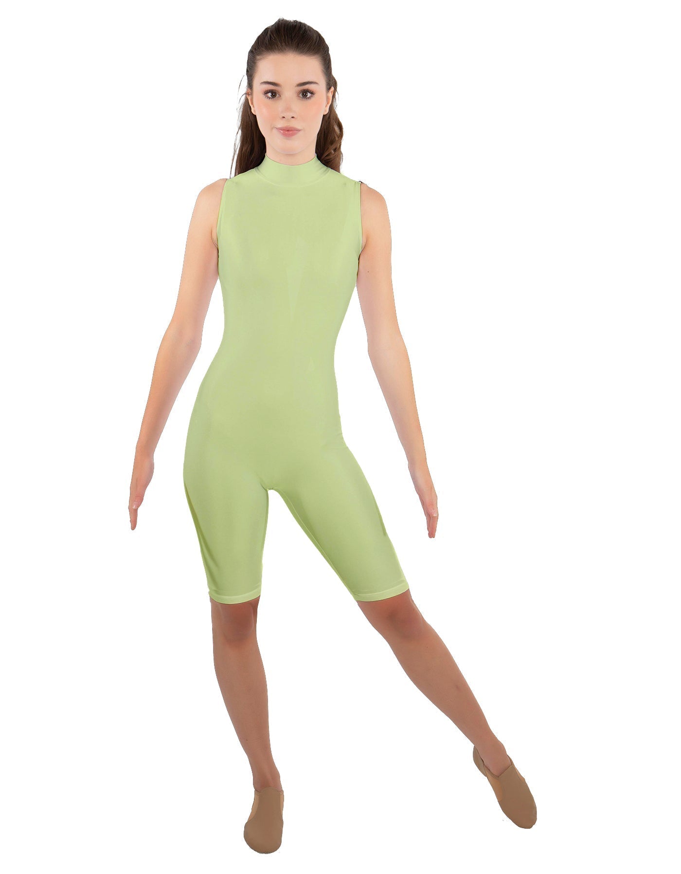 Solid Lycra T Neck Sleeveless Biketard - Nicker Short Length - Zipper Back