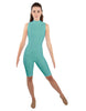 Solid Lycra T Neck Sleeveless Biketard - Nicker Short Length - Zipper Back