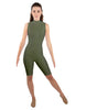 Solid Lycra T Neck Sleeveless Biketard - Nicker Short Length - Zipper Back