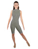 Solid Lycra T Neck Sleeveless Biketard - Nicker Short Length - Zipper Back