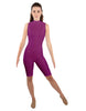 Solid Lycra T Neck Sleeveless Biketard - Nicker Short Length - Zipper Back