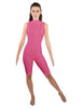 Solid Lycra T Neck Sleeveless Biketard - Nicker Short Length - Zipper Back