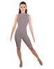 Solid Lycra T Neck Sleeveless Biketard - Nicker Short Length - Zipper Back