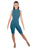 Solid Lycra T Neck Sleeveless Biketard - Nicker Short Length - Zipper Back