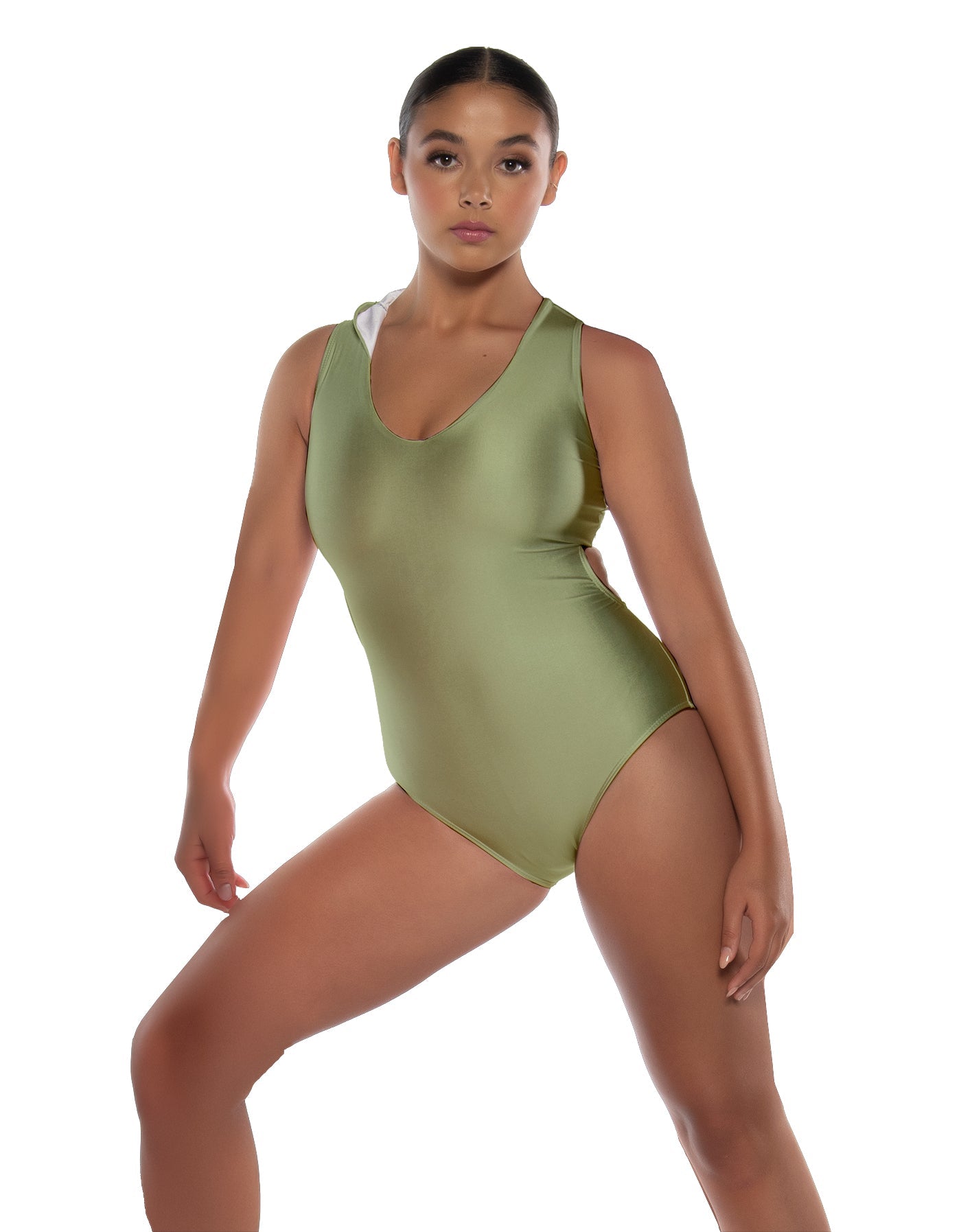 Solid Lycra Keyhole Open Back Leotard with Hood