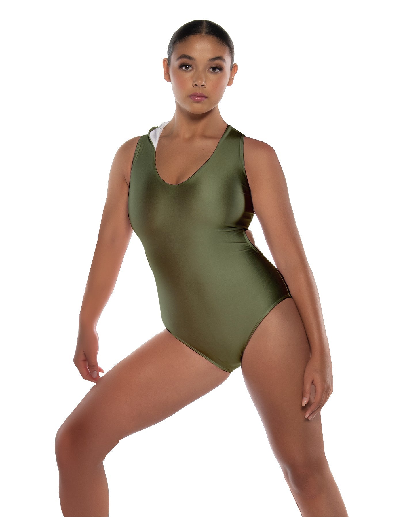 Solid Lycra Keyhole Open Back Leotard with Hood