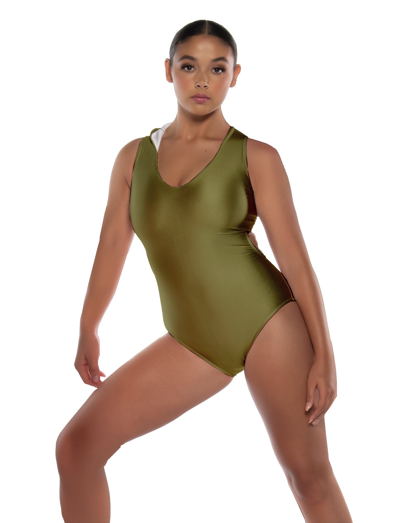 Solid Lycra Keyhole Open Back Leotard with Hood