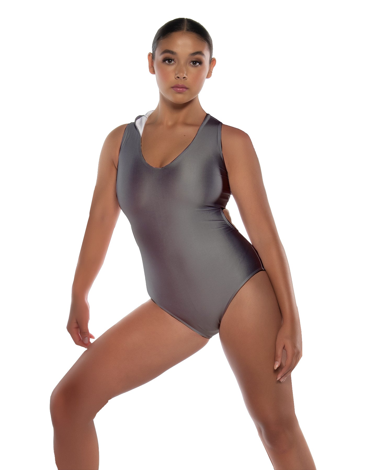 Solid Lycra Keyhole Open Back Leotard with Hood