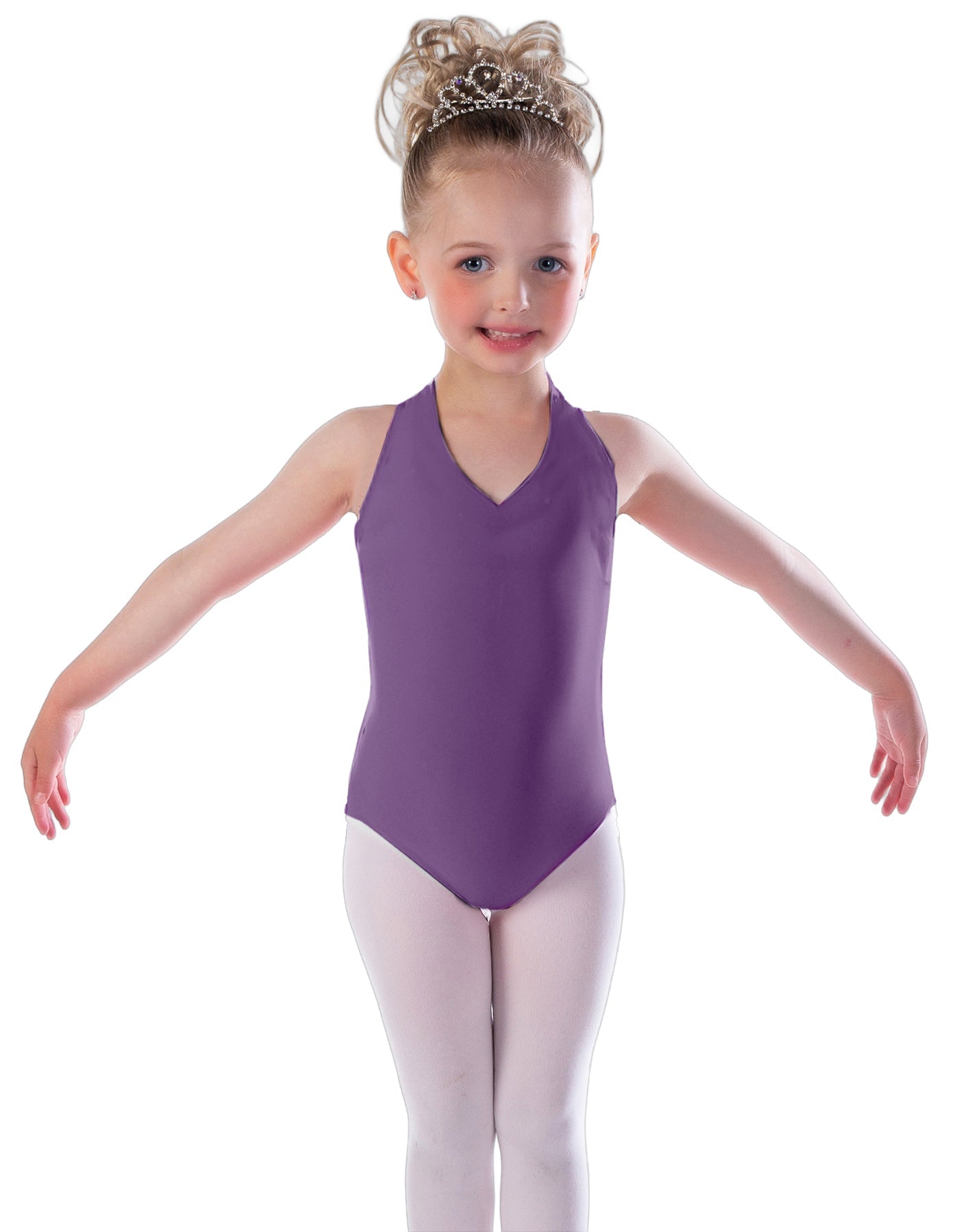 Solid Lycra Vneck Halter Leotard
