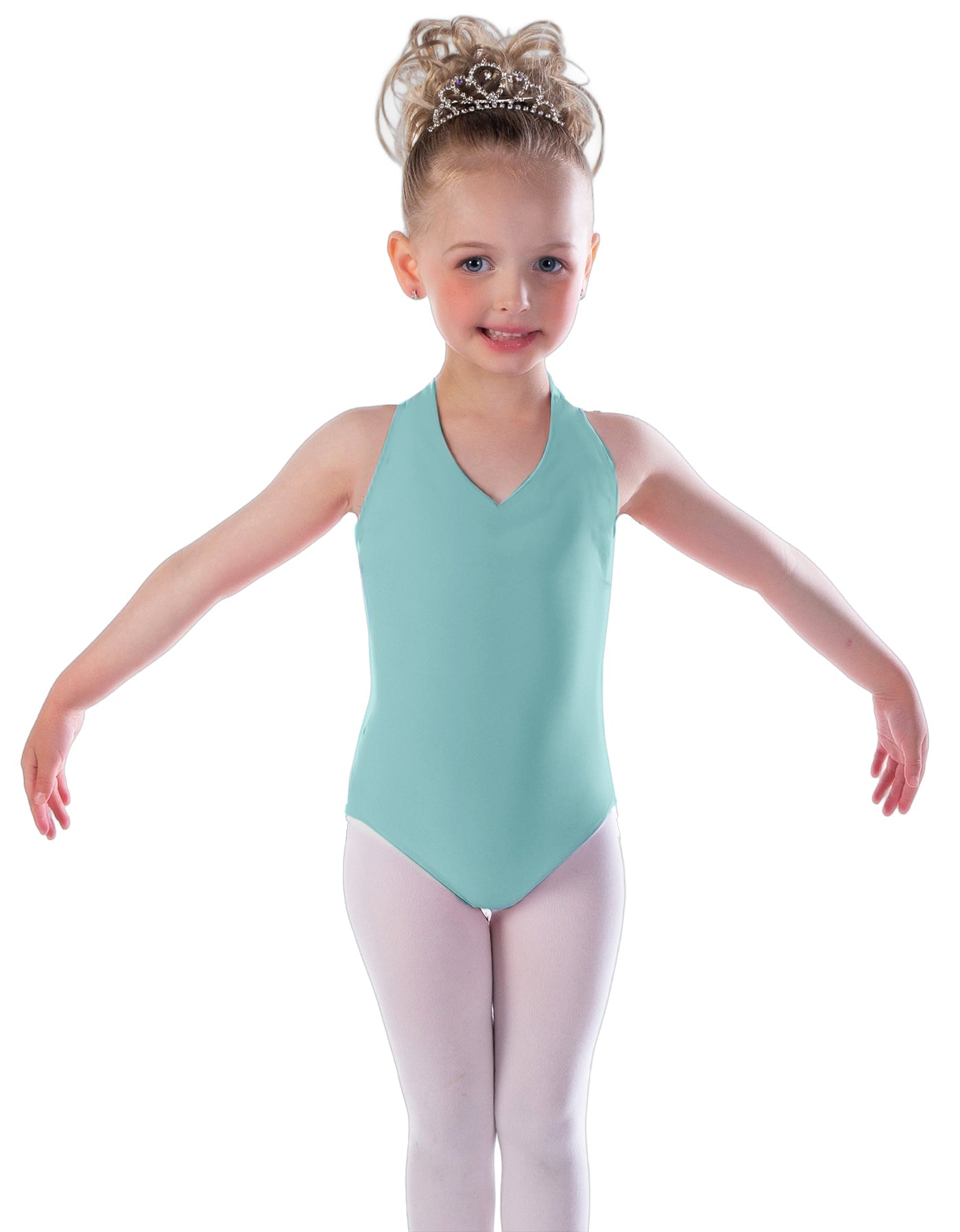 Solid Lycra Vneck Halter Leotard