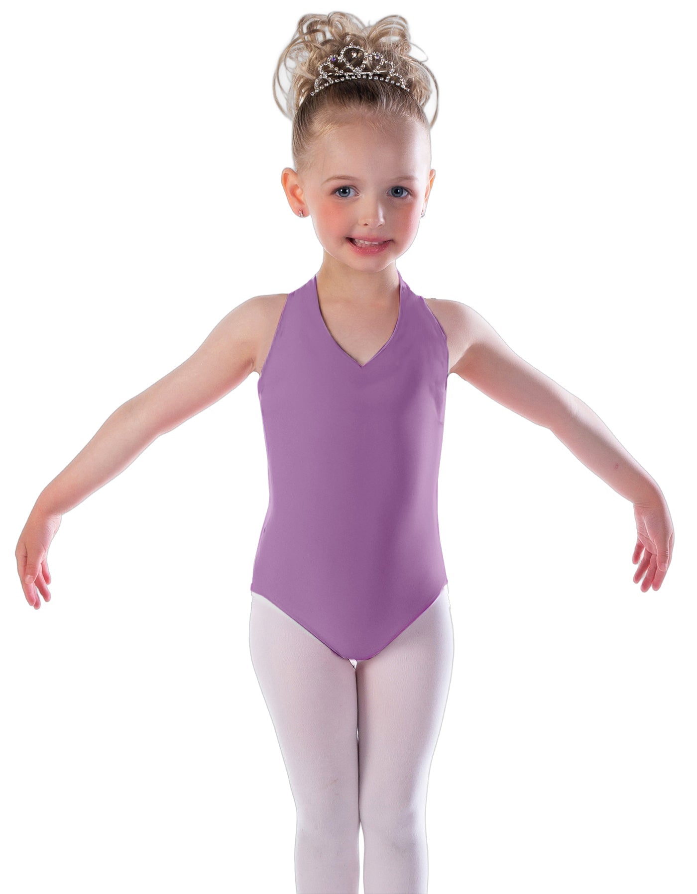 Solid Lycra Vneck Halter Leotard