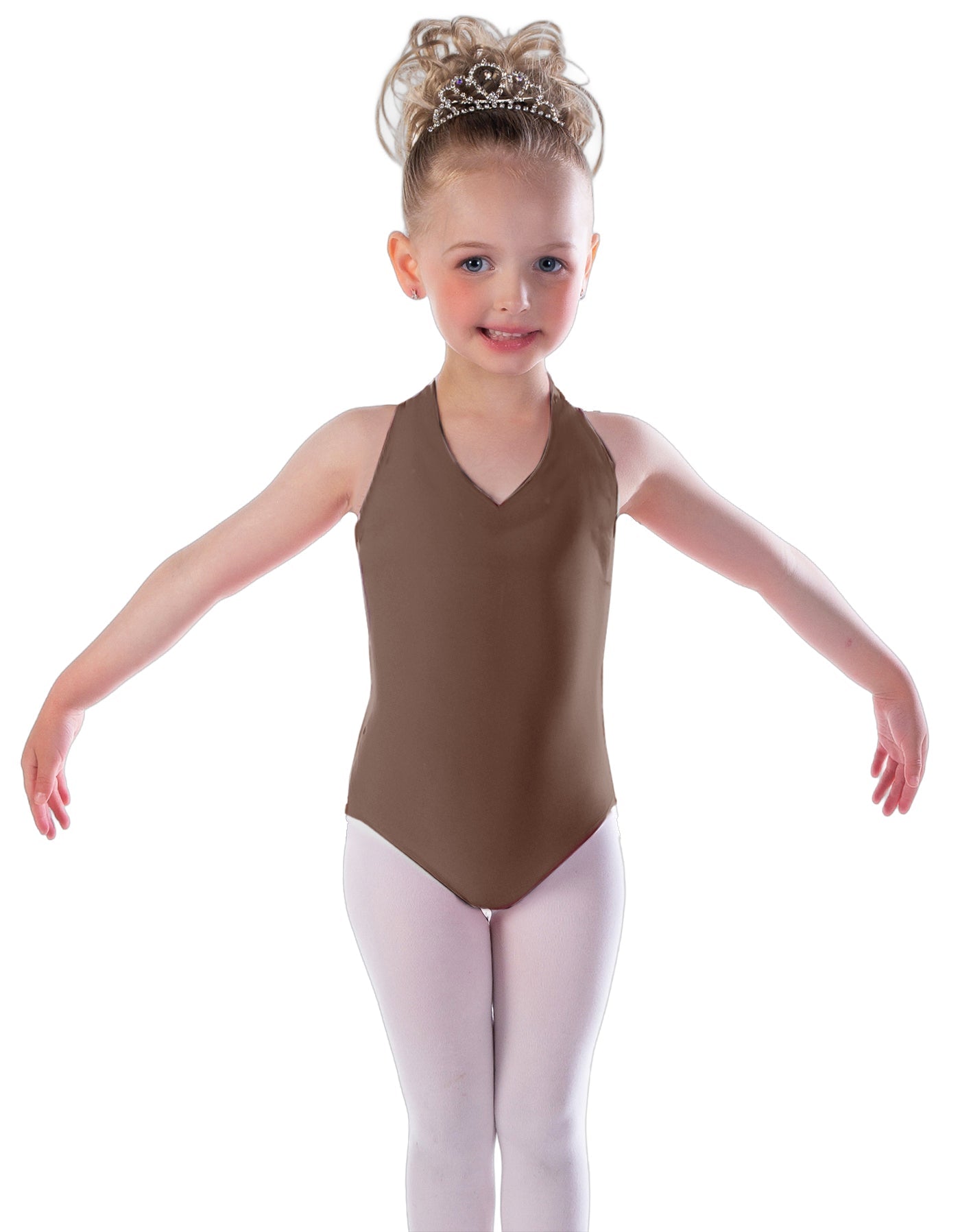 Solid Lycra Vneck Halter Leotard