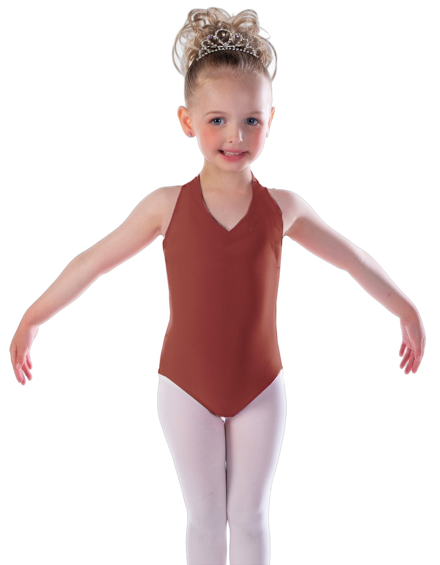 Solid Lycra Vneck Halter Leotard