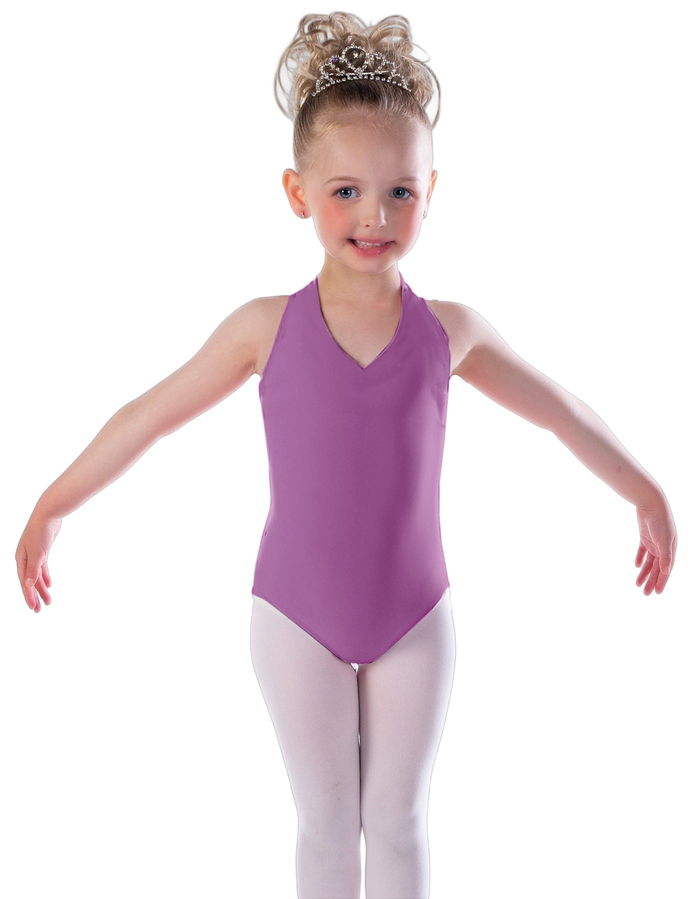 Solid Lycra Vneck Halter Leotard